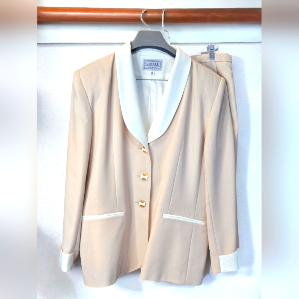 NWT Suits Me Women's Size 16 Champagne & Ivory Jacket/pencil Skirt 2 Piece Suit
